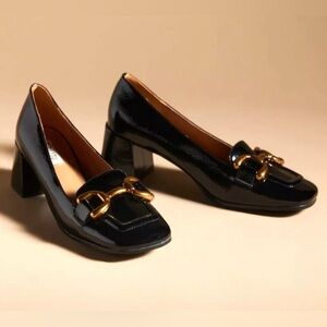 Bibi Lou Black Patent Valencia Heeled Loafer Size 38